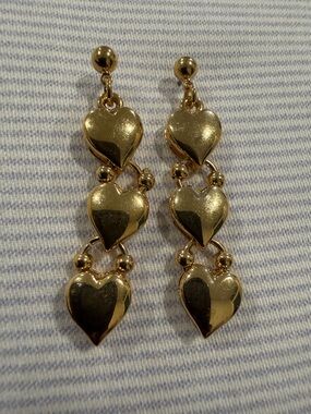Triple Heart Gold Dangle Earrings - Women Jewelry